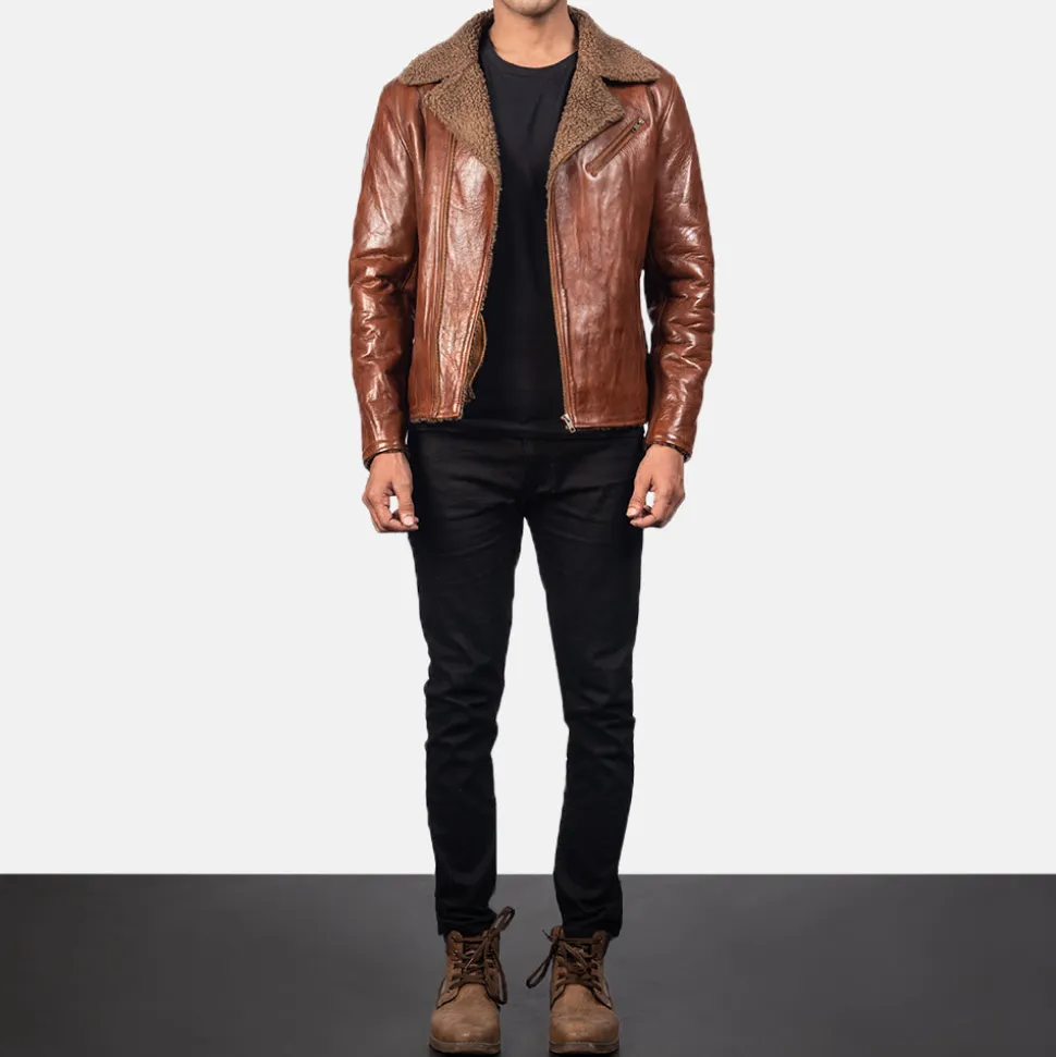 Alberto Shearling Brown Leather Jacket