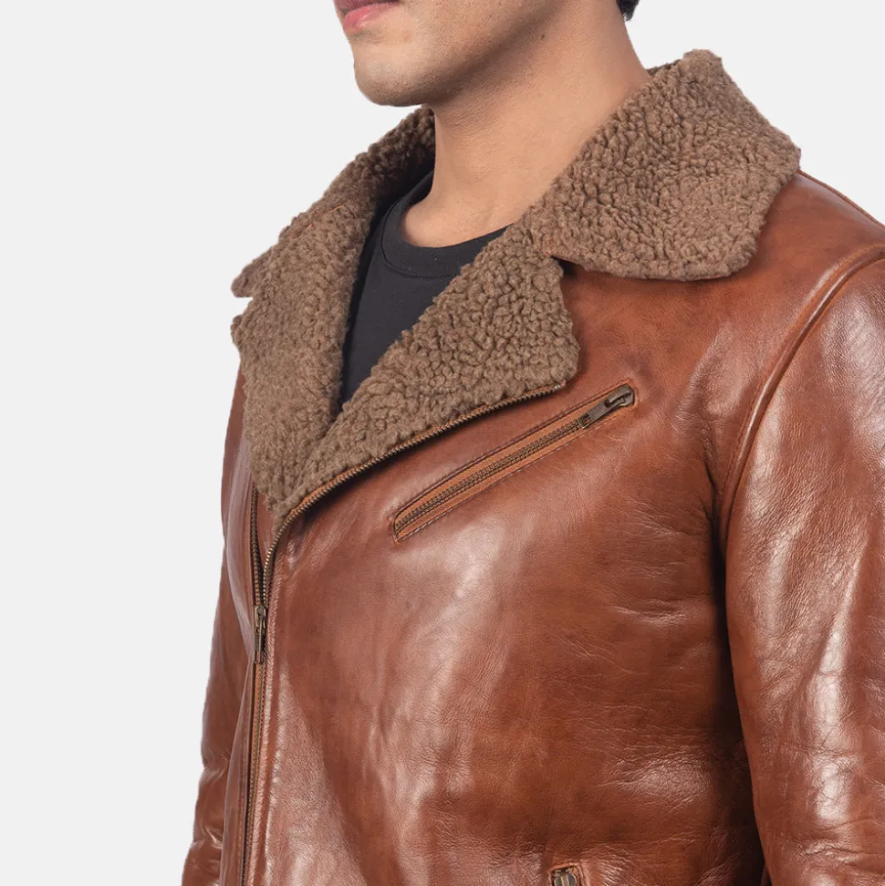 Alberto Shearling Brown Leather Jacket