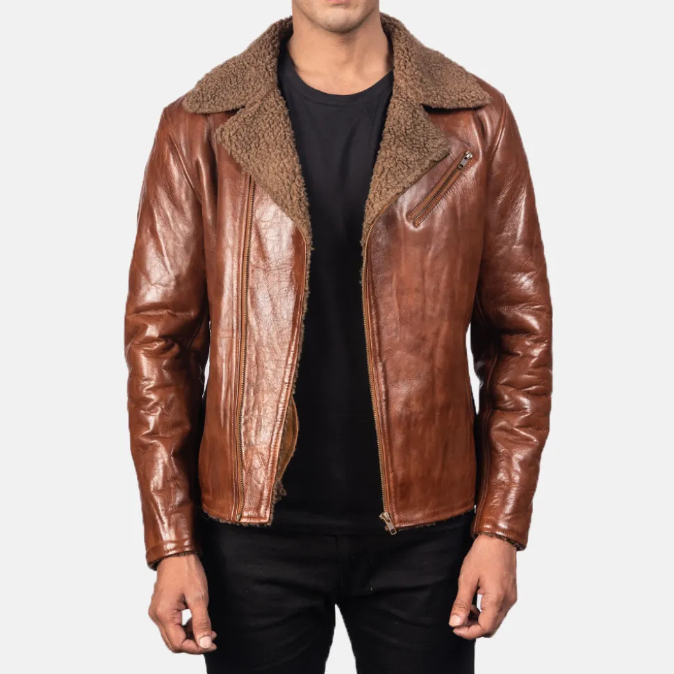 Alberto Shearling Brown Leather Jacket