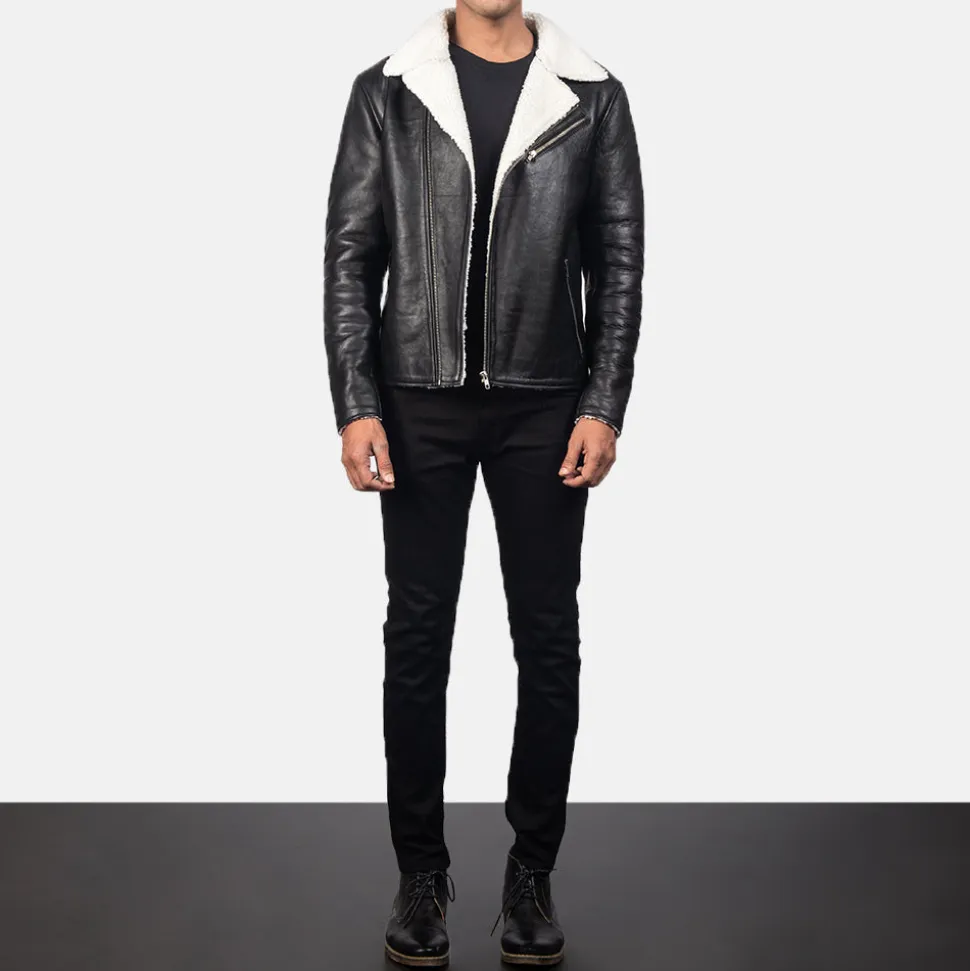 Alberto White Shearling Black Leather Jacket