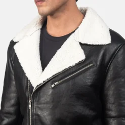Alberto White Shearling Black Leather Jacket