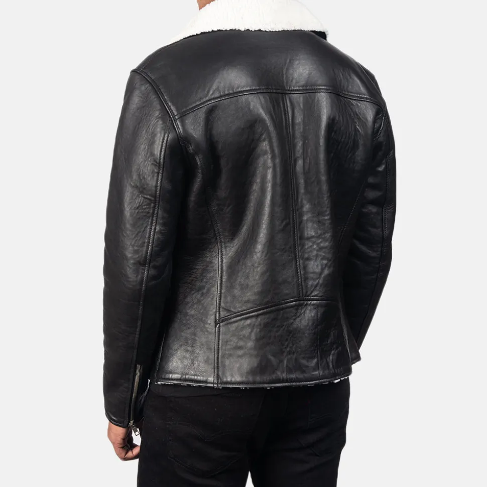 Alberto White Shearling Black Leather Jacket