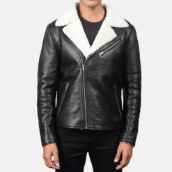 Alberto White Shearling Black Leather Jacket