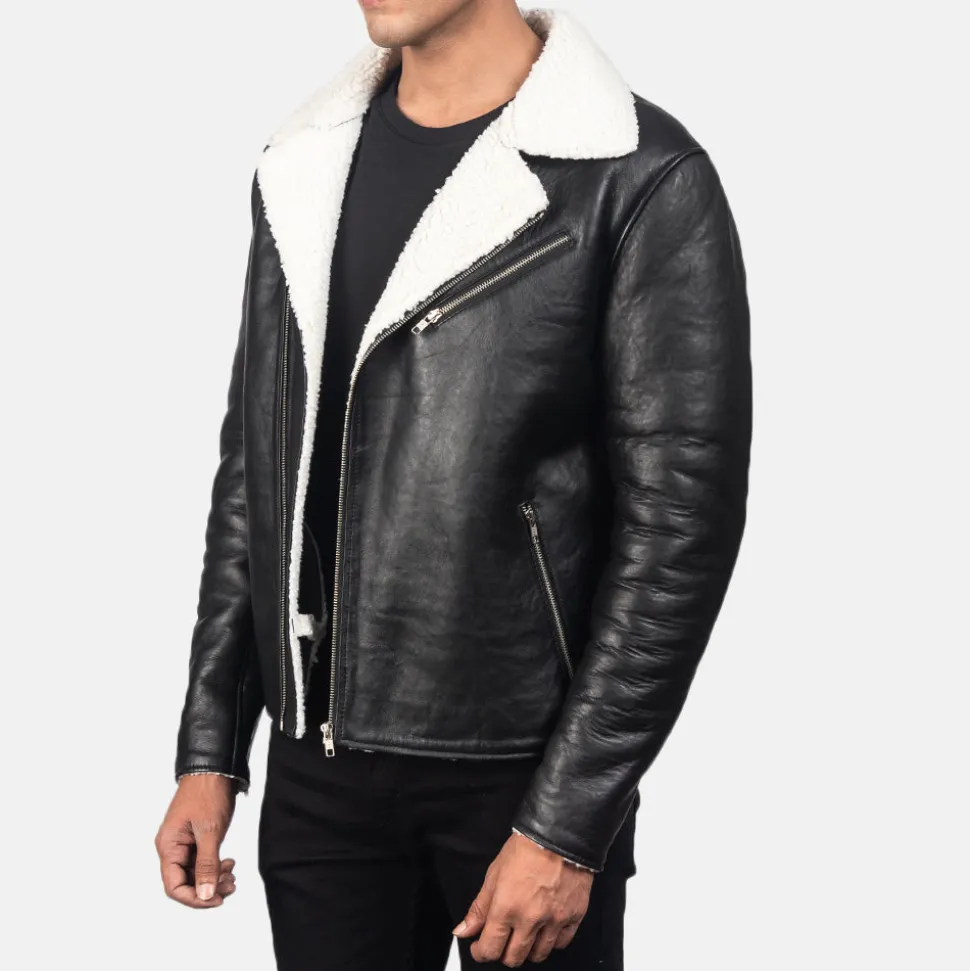 Alberto White Shearling Black Leather Jacket