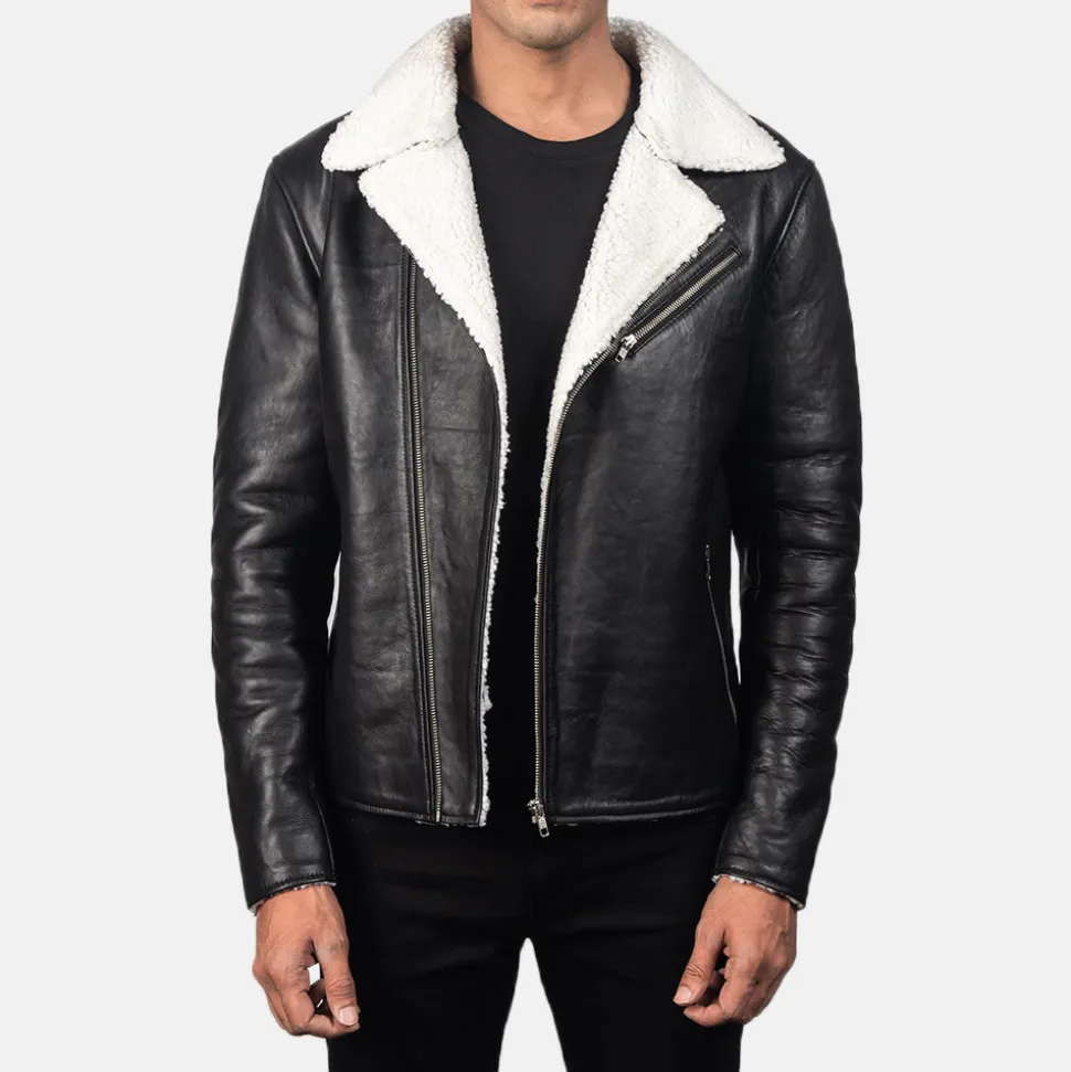 Alberto White Shearling Black Leather Jacket