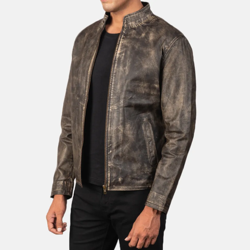 Alex Distressed Brown Leather Biker Jacket