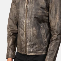 Alex Distressed Brown Leather Biker Jacket