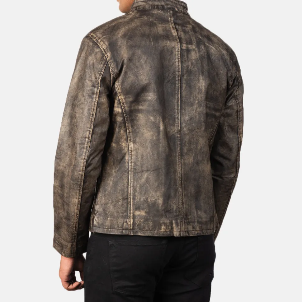 Alex Distressed Brown Leather Biker Jacket