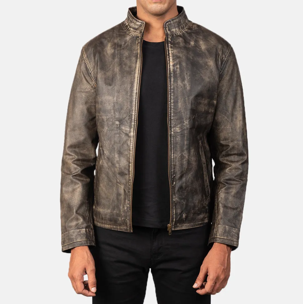 Alex Distressed Brown Leather Biker Jacket