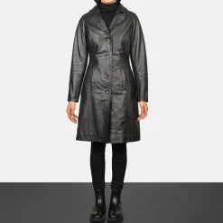 Alexis Black Single Breasted Leather Coat