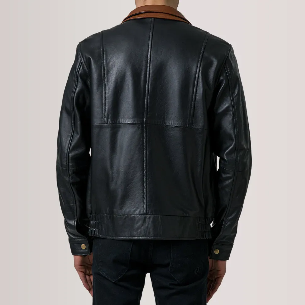 Alfred Black Leather Bomber Jacket