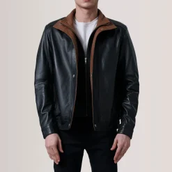 Alfred Black Leather Bomber Jacket