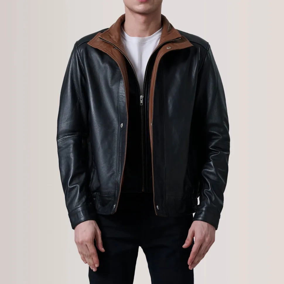 Alfred Black Leather Bomber Jacket