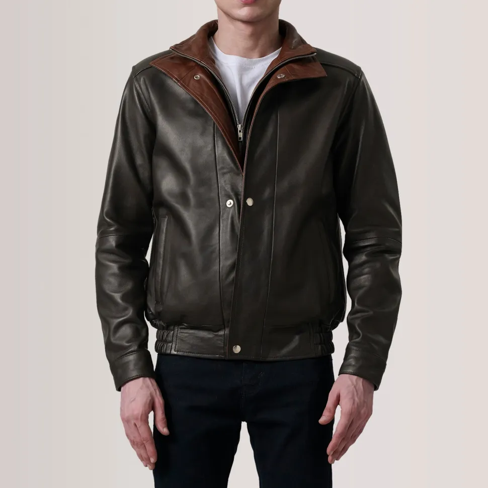 Alfred Brown Leather Bomber Jacket