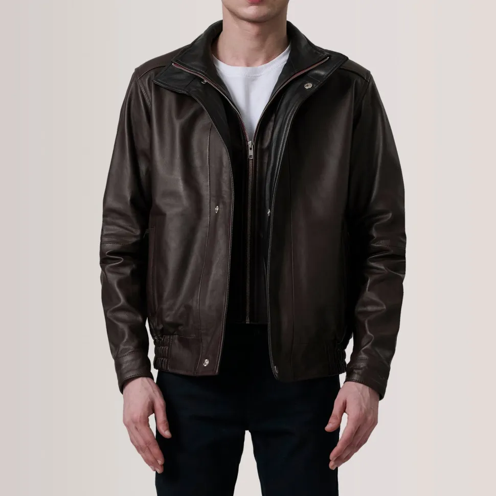 Alfred Maroon Leather Bomber Jacket