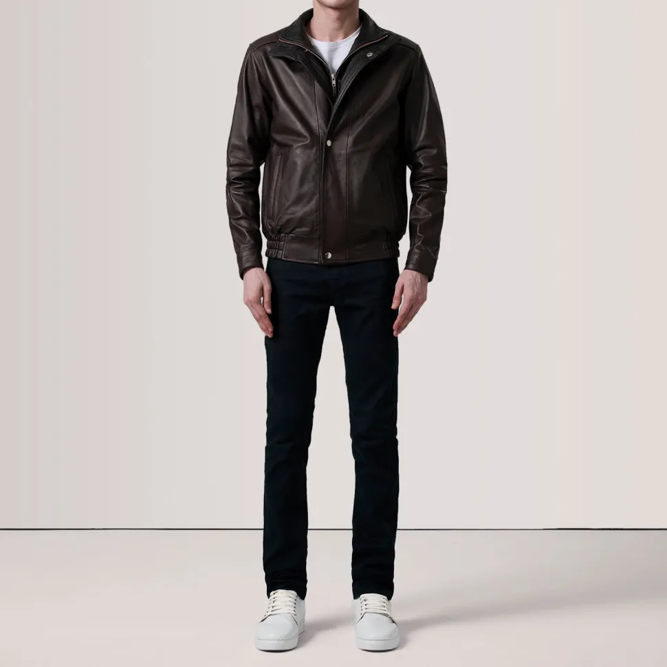 Alfred Maroon Leather Bomber Jacket