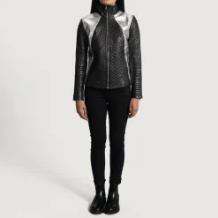 Alia Metallic Black Leather Biker Jacket