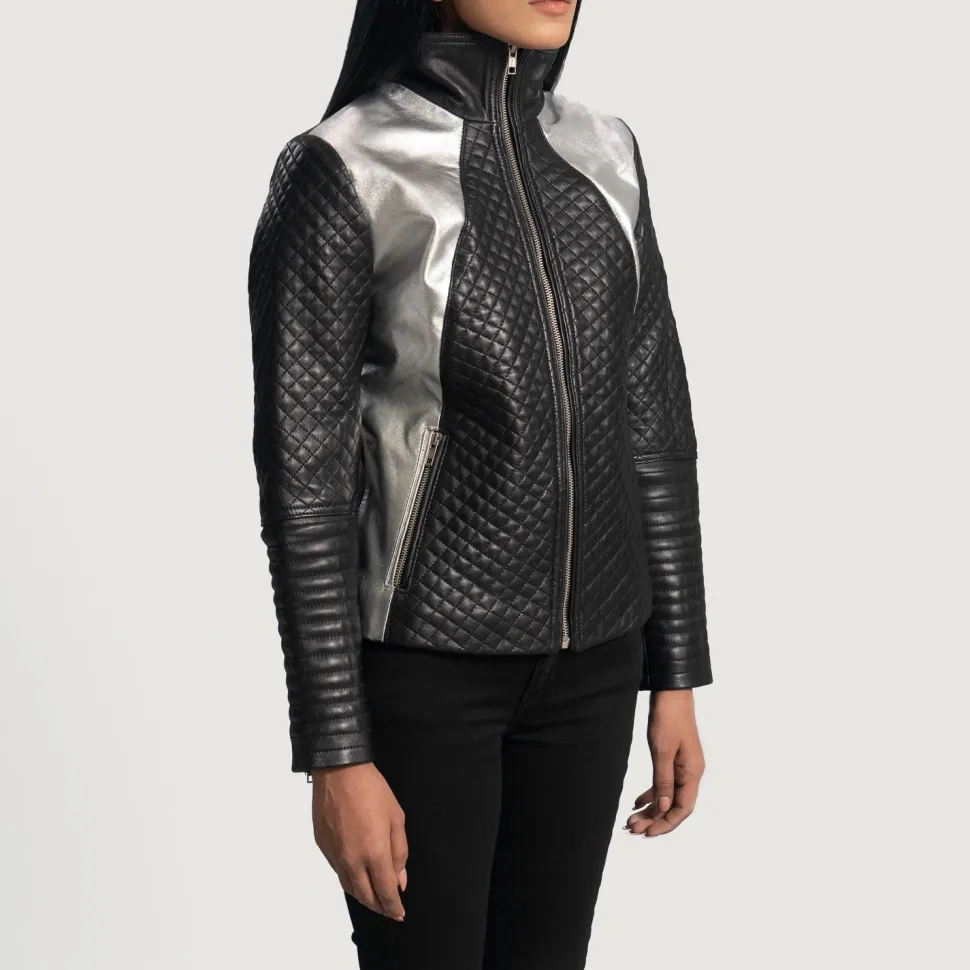 Alia Metallic Black Leather Biker Jacket