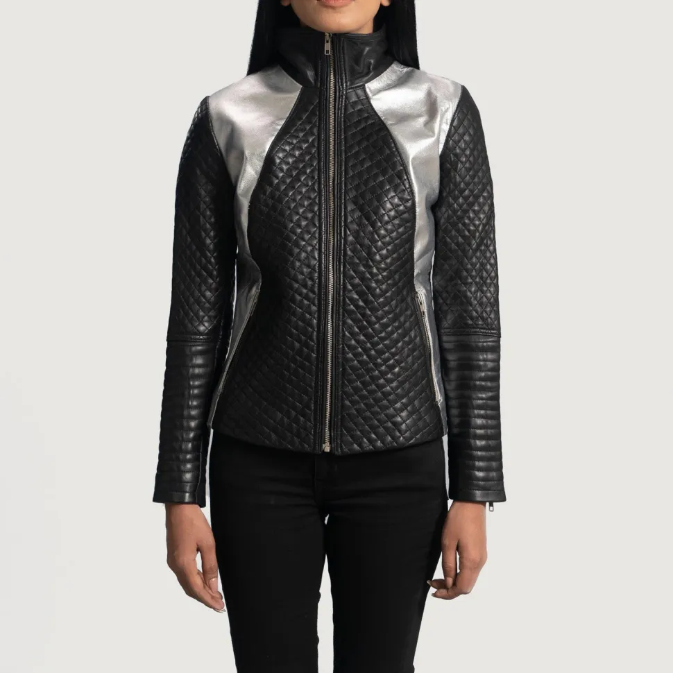 Alia Metallic Black Leather Biker Jacket