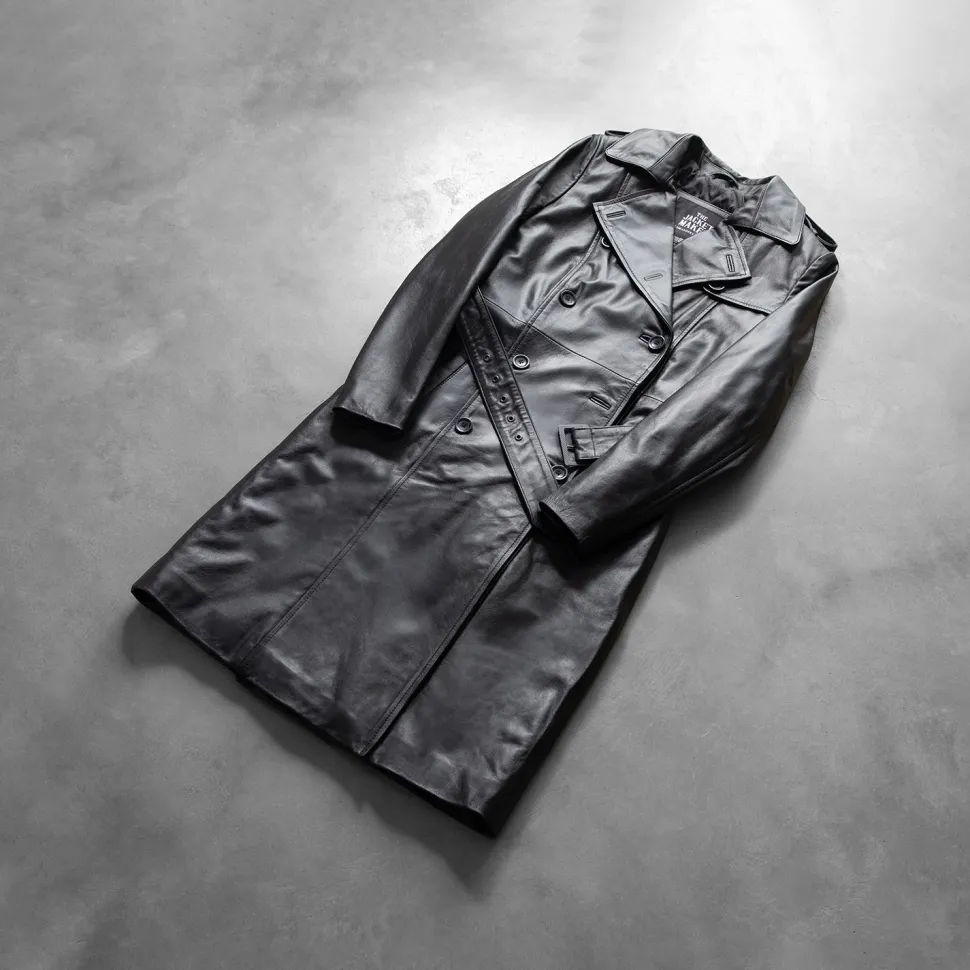 Alice Black Double Breasted Leather Coat