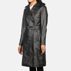 Alice Black Double Breasted Leather Coat