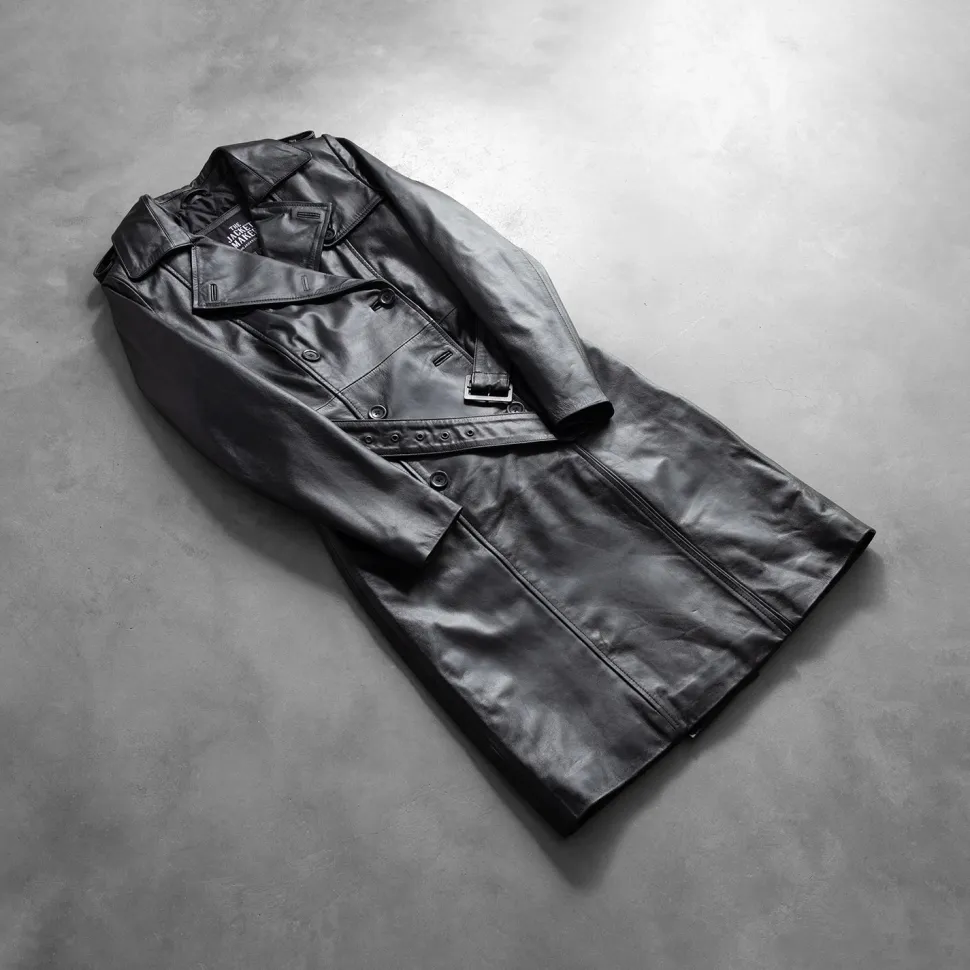 Alice Black Double Breasted Leather Coat