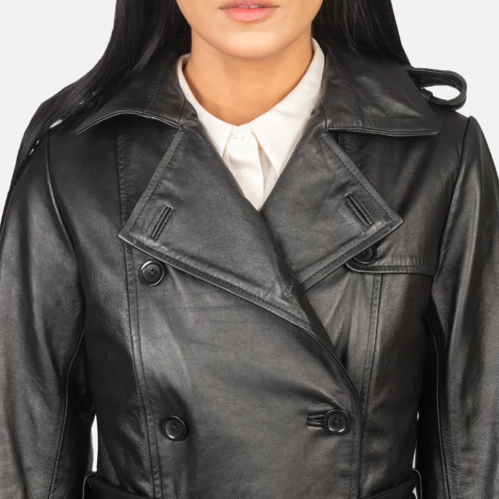 Alice Black Double Breasted Leather Coat