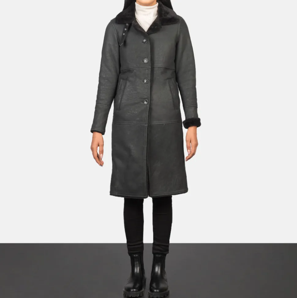 Alina Shearling Black Leather Coat