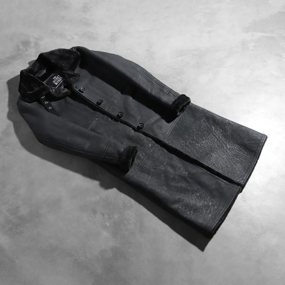 Alina Shearling Black Leather Coat