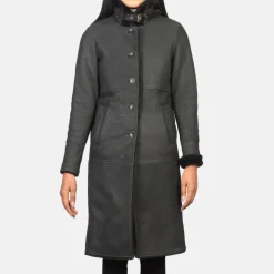 Alina Shearling Black Leather Coat