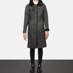 Alina Shearling Black Leather Coat