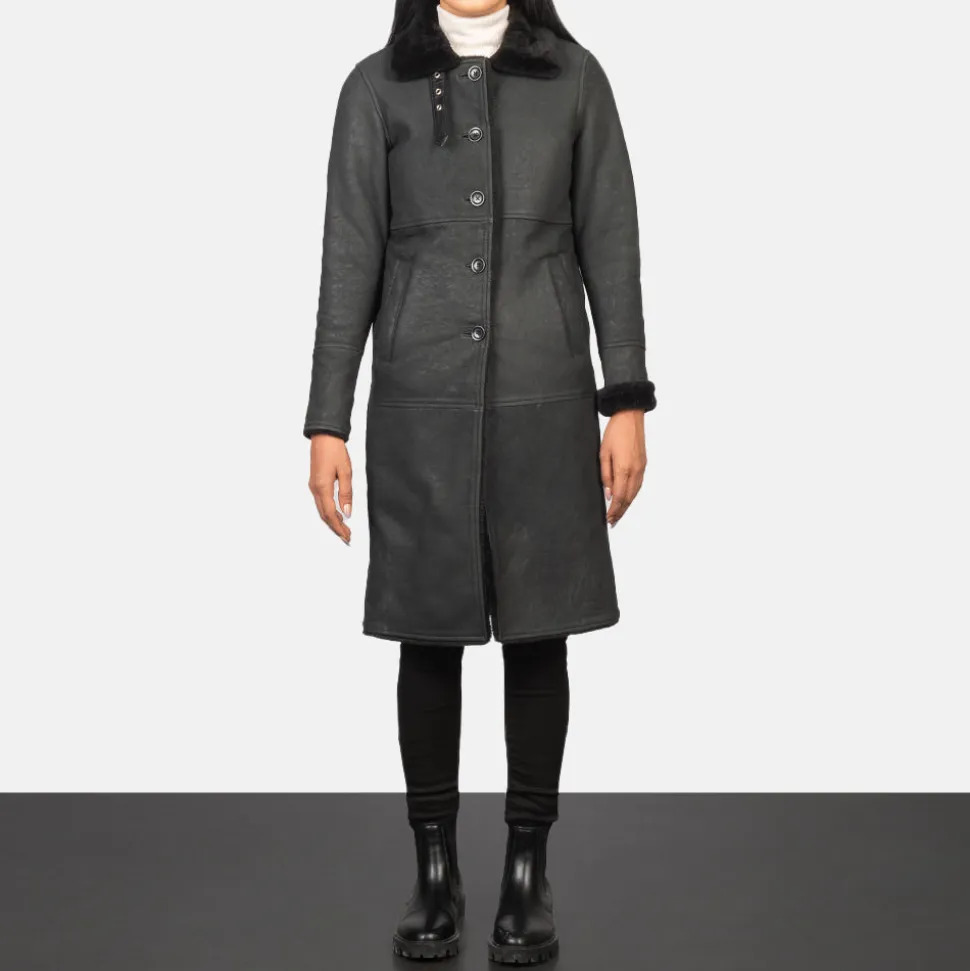 Alina Shearling Black Leather Coat