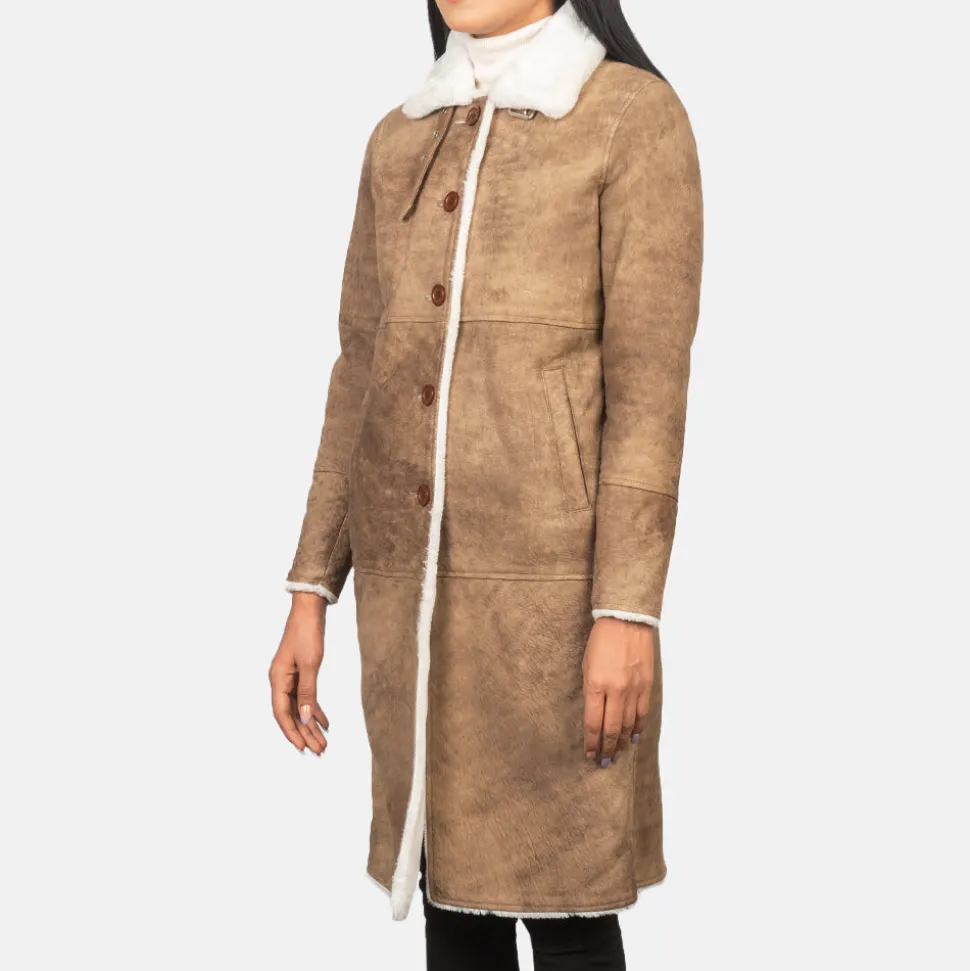 Alina Shearling Brown Leather Coat