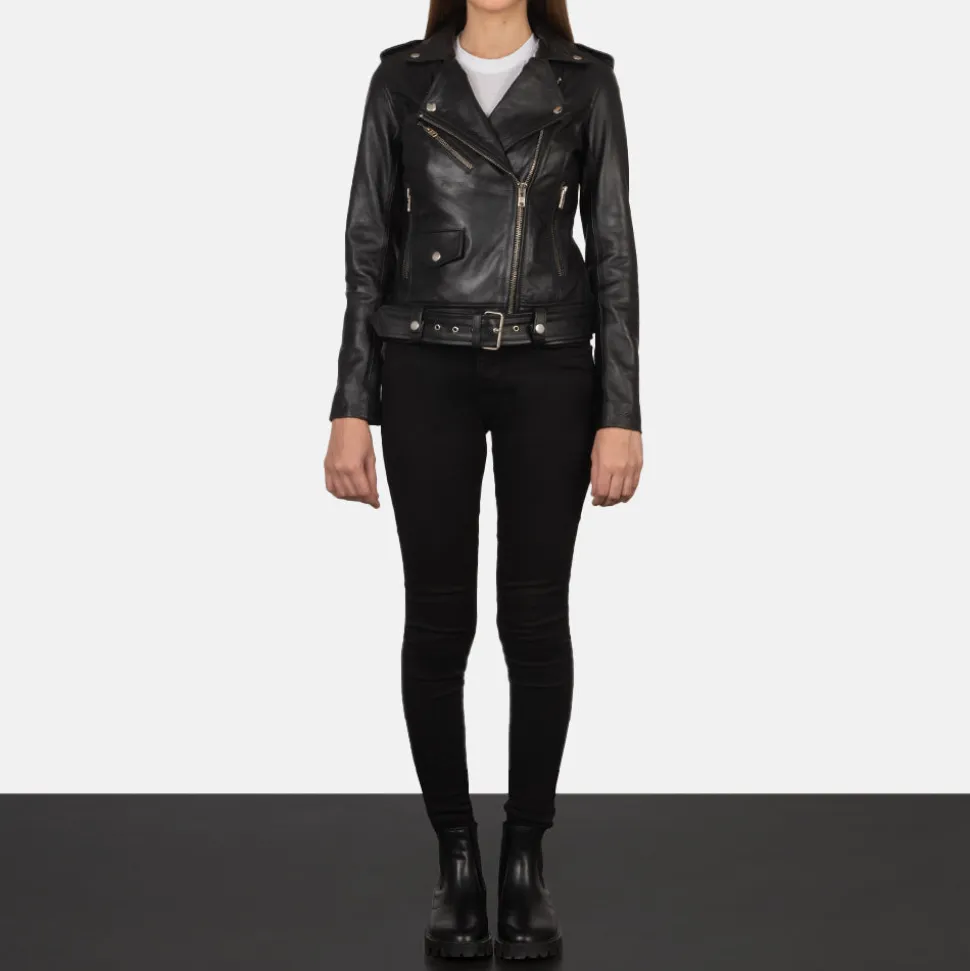 Alison Black Leather Biker Jacket