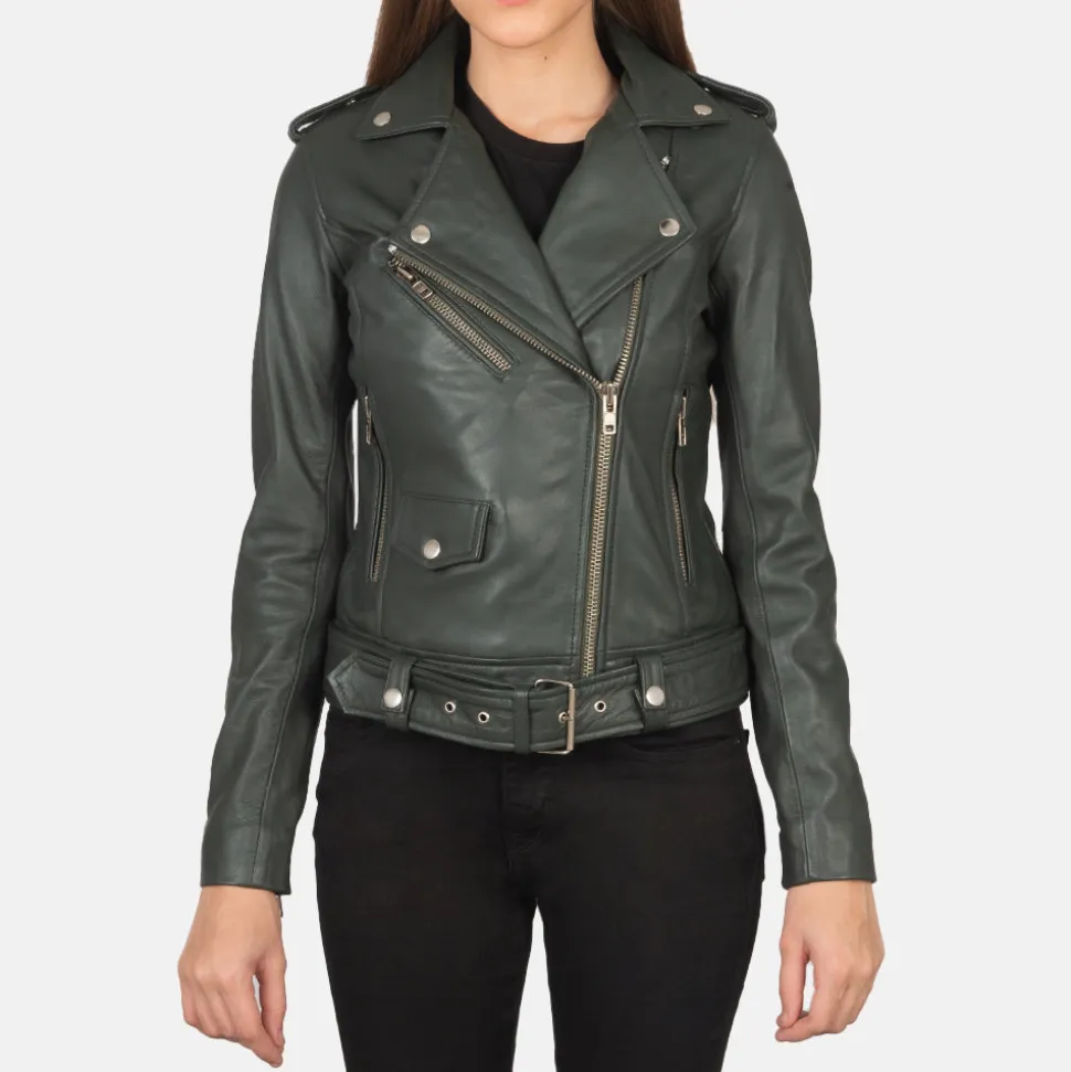 Alison Green Leather Biker Jacket