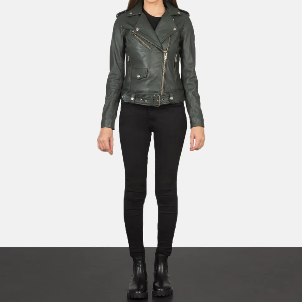 Alison Green Leather Biker Jacket