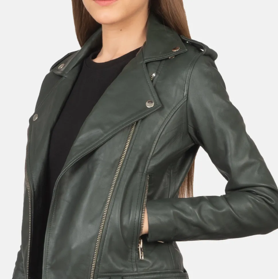 Alison Green Leather Biker Jacket