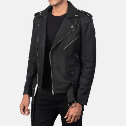 Allaric Alley Distressed Black Leather Biker Jacket
