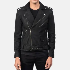 Allaric Alley Distressed Black Leather Biker Jacket