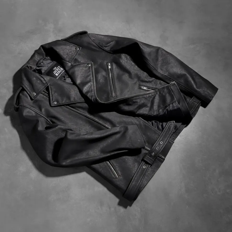 Allaric Alley Distressed Black Leather Biker Jacket