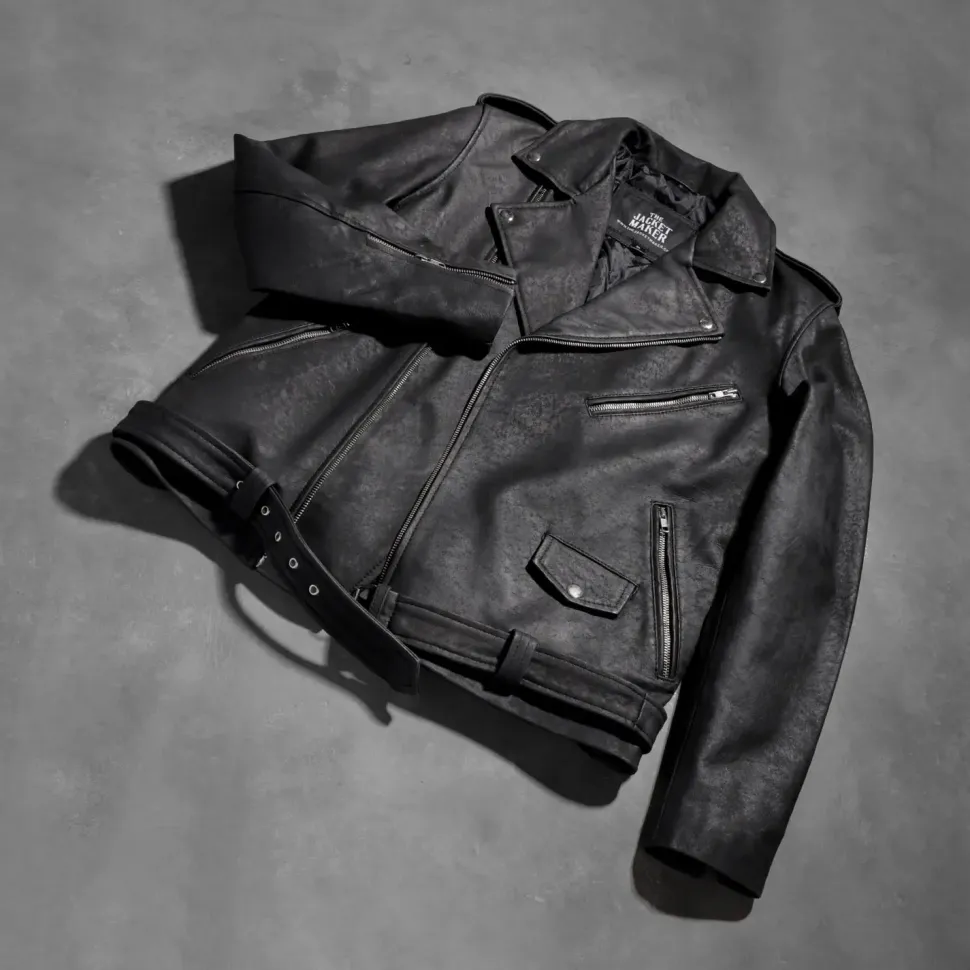Allaric Alley Distressed Black Leather Biker Jacket