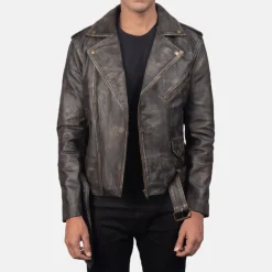 Allaric Alley Distressed Brown Leather Biker Jacket