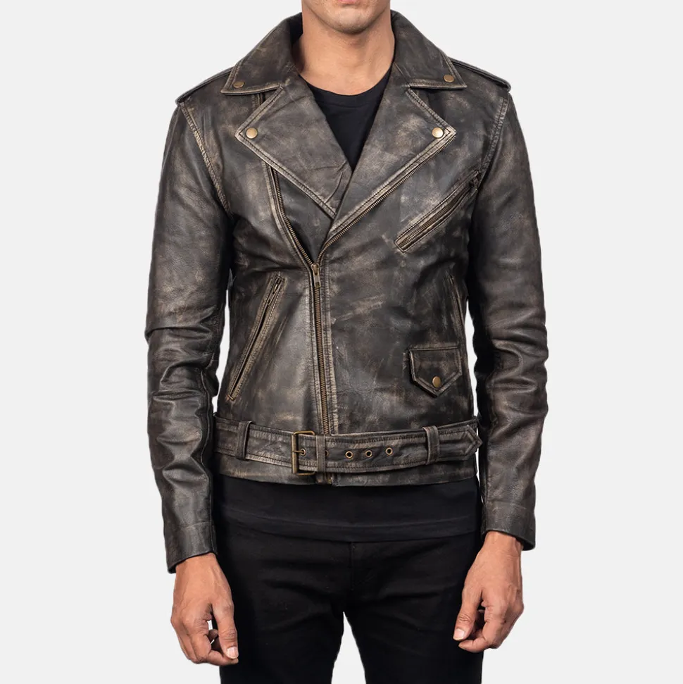 Allaric Alley Distressed Brown Leather Biker Jacket