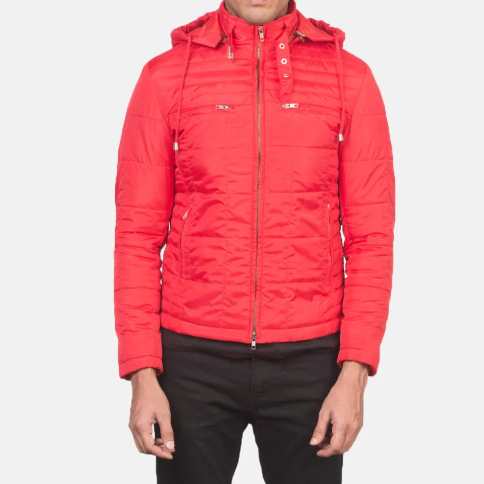 Alps Quilted Red Hooded Windbreaker Jacket