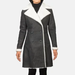 Amie Black Double Breasted Shearling Coat