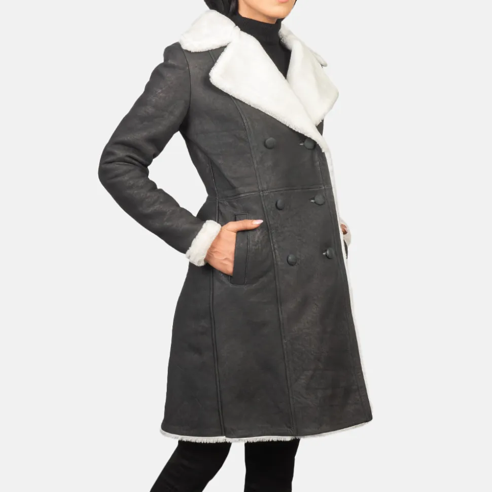 Amie Black Double Breasted Shearling Coat