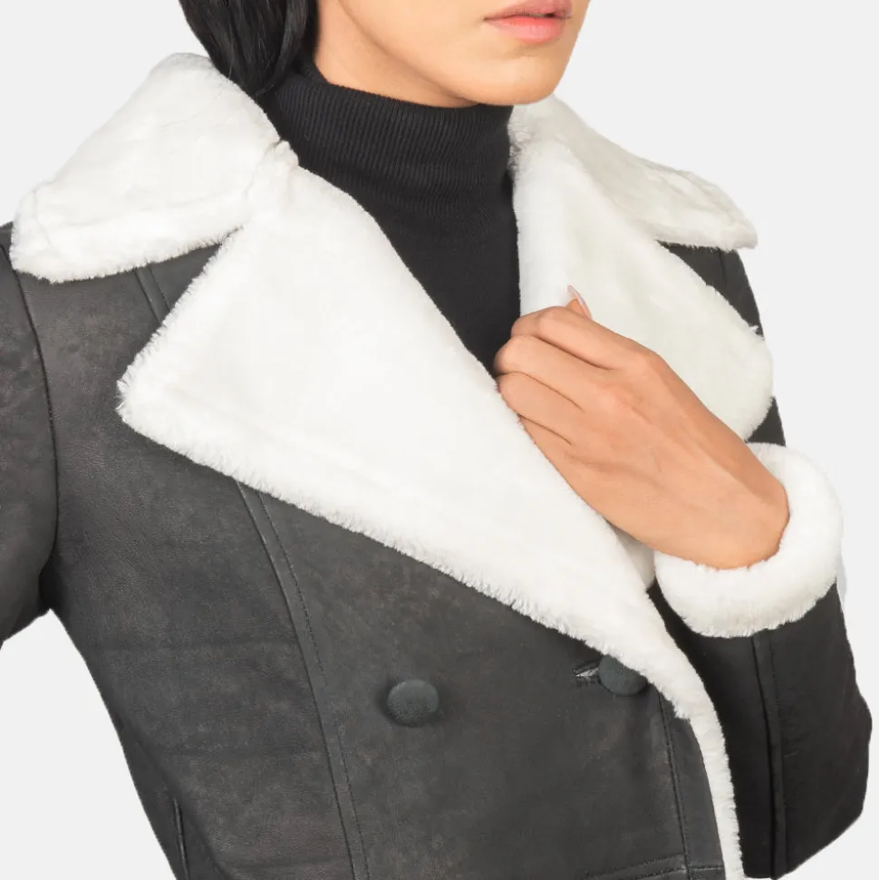 Amie Black Double Breasted Shearling Coat