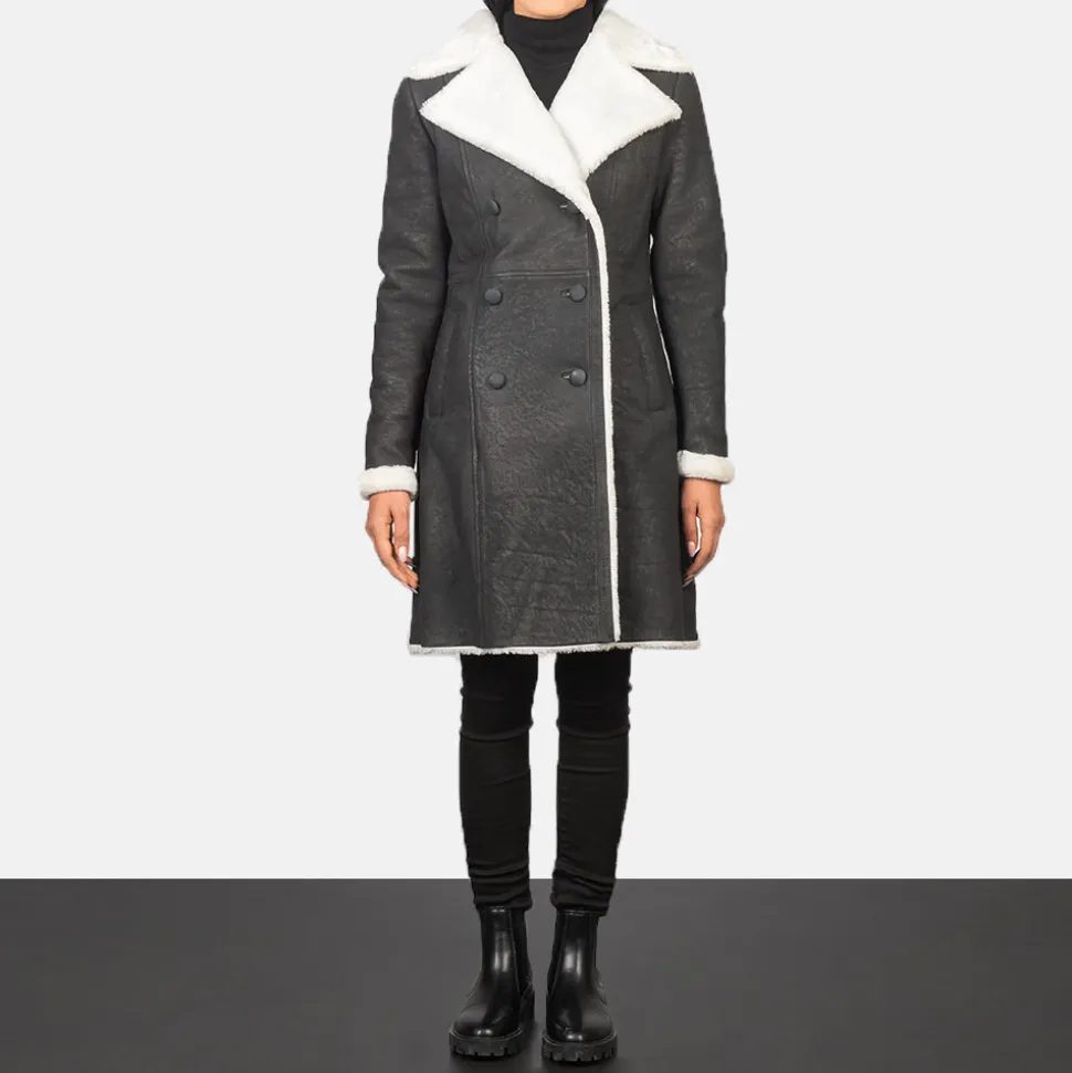 Amie Black Double Breasted Shearling Coat
