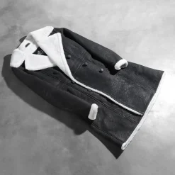 Amie Black Double Breasted Shearling Coat