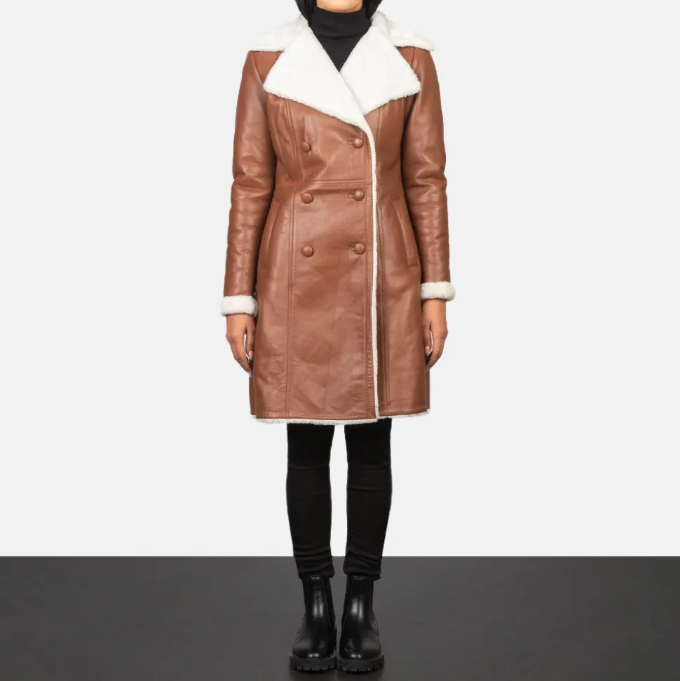 Amie Brown Double Breasted Shearling Coat